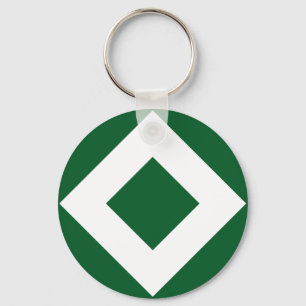 Green Diamond, Bold White Border Key Ring