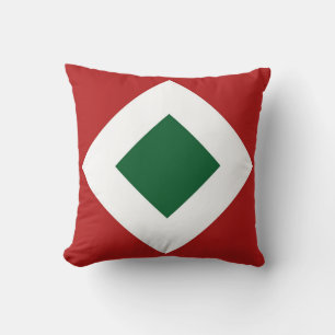 Green Diamond, Bold White Border on Red Cushion