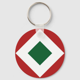 Green Diamond, Bold White Border on Red Key Ring