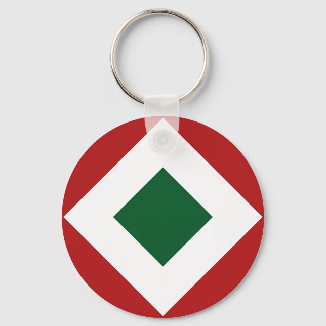 Green Diamond, Bold White Border on Red Key Ring (Front)