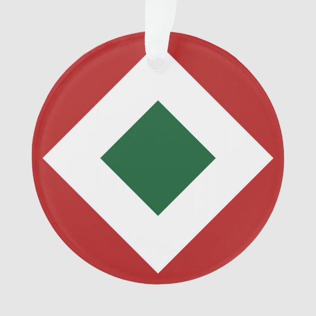 Green Diamond, Bold White Border on Red Ornament (Front)
