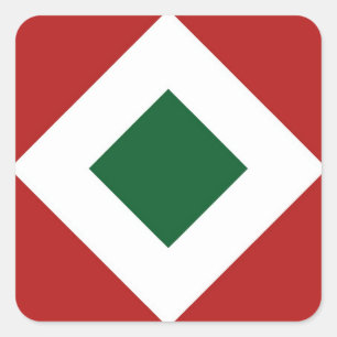 Green Diamond, Bold White Border on Red Square Sticker