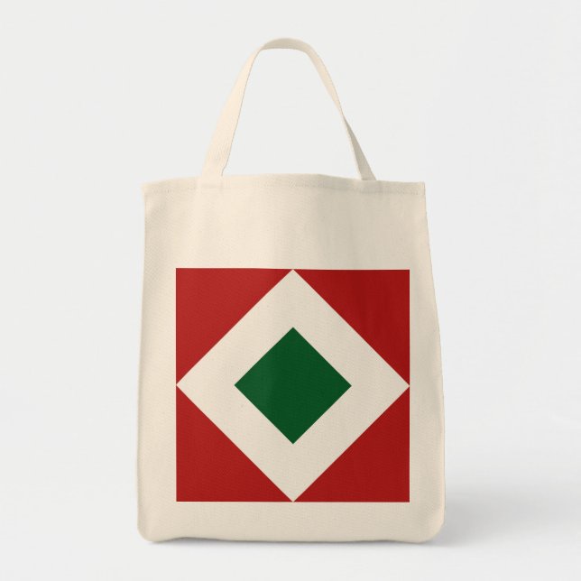 Green Diamond, Bold White Border on Red Tote Bag (Front)