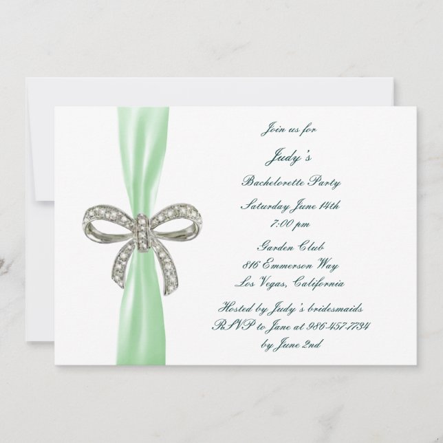 Green Diamond Bow Bachelorette Party Invitation (Front)
