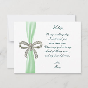 Green Diamond Bow Wedding Maid Of Honour Card
