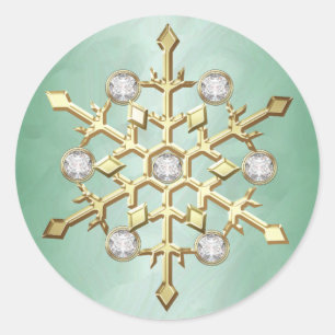 Green Diamond Christmas Holiday Snowflake Classic Round Sticker