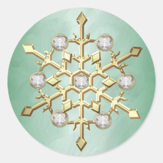 Green Diamond Christmas Holiday Snowflake Classic Round Sticker