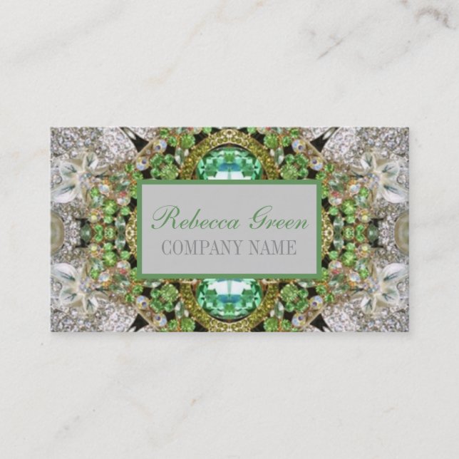 green diamond  fashion girly rhinestone business card (Front)