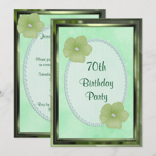 Green Diamond Flowers & Pearls 70th Birthday Invitation