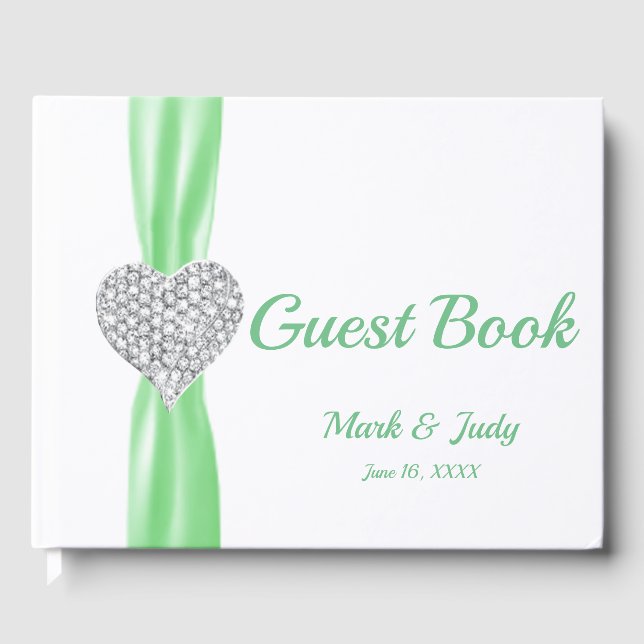 Green Diamond Heart Wedding Guestbook (Front)