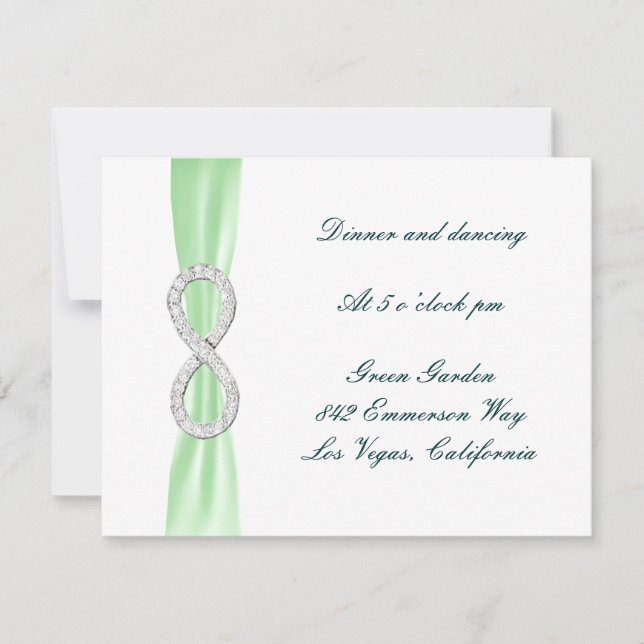 Green Diamond Infinity Wedding Reception Card (Front)
