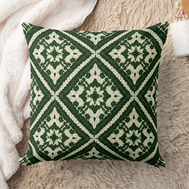 Green Diamond Nordic Knit Seamless Pattern Cushion (Blanket)