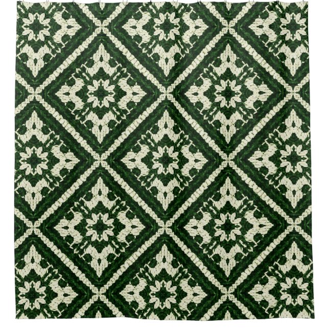 Green Diamond Nordic Knit Seamless Pattern Shower Curtain (Front)