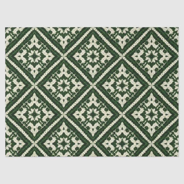 Green Diamond Nordic Knit Seamless Pattern Tissue Paper (Front)