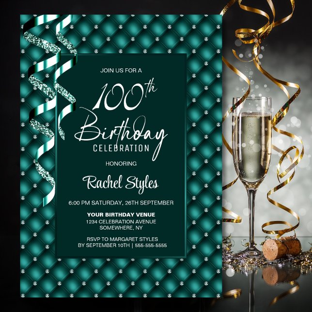 Green Diamond Pattern 100th Birthday Party Invitation (Creator Uploaded)