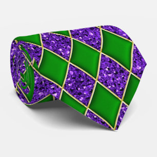 Green Diamond Purple Sequin Pattern Mardi Gras Tie