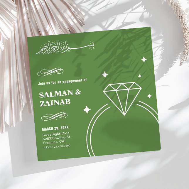 Green Diamond Ring Islamic Muslim Engagement Invitation (Creator Uploaded)