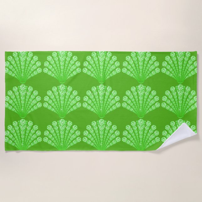 Green Diamond Seashells Beach Towel (Front)