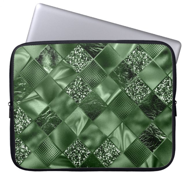 GREEN DIAMOND SHIMMER DIAMOND PATTERN LAPTOP SLEEVE (Front)