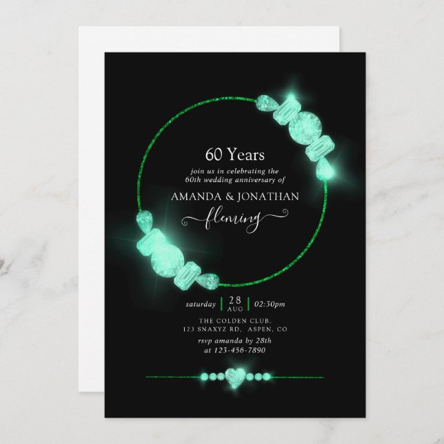 Green Diamond Wedding Anniversary Party Invitation (Front/Back)