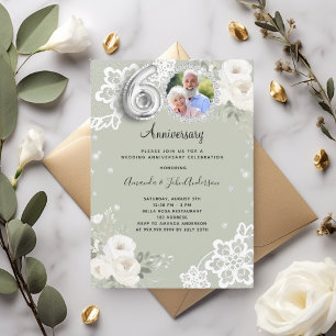 Green diamonds florals 60th wedding anniversary invitation
