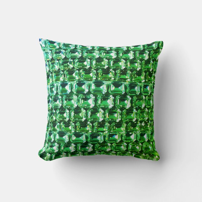 Green diamonds, green gemstone jewellery pattern  cushion (Front)