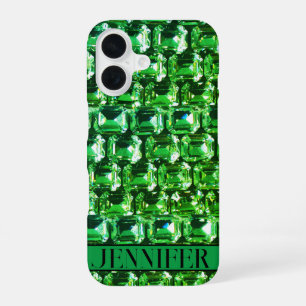 Green Diamonds, green gemstone jewellery pattern iPhone 16 Case
