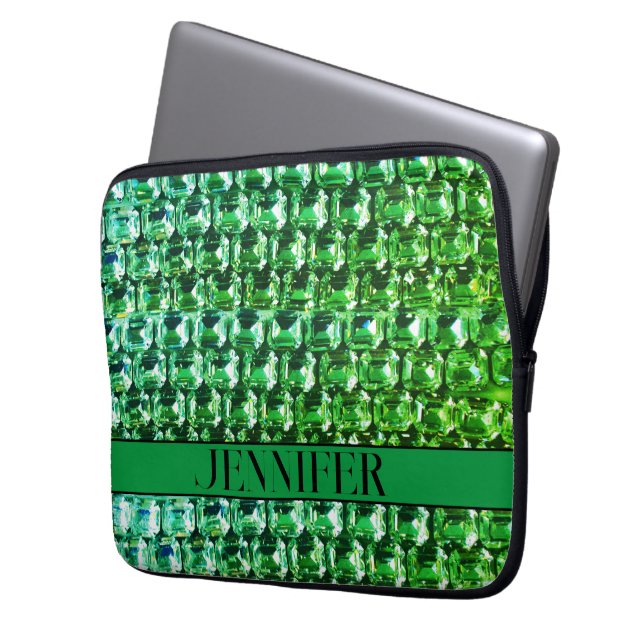 Green Diamonds, green gemstone jewellery pattern  Laptop Sleeve (Front Left)
