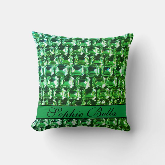 Green Diamonds, green vintage gemstones pattern   Cushion (Front)