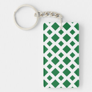 Green Diamonds on White Key Ring
