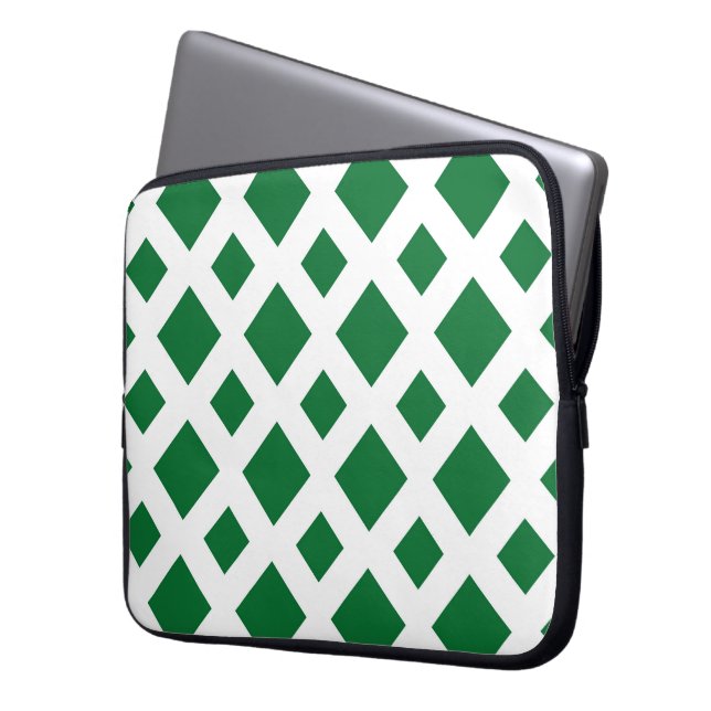 Green Diamonds on White Laptop Sleeve (Front Left)