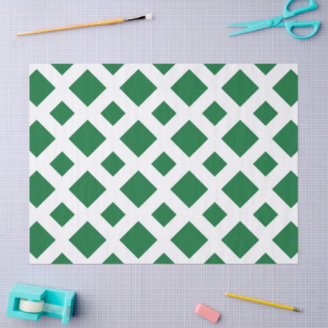 Green Diamonds on White Tissue Paper (Craft)