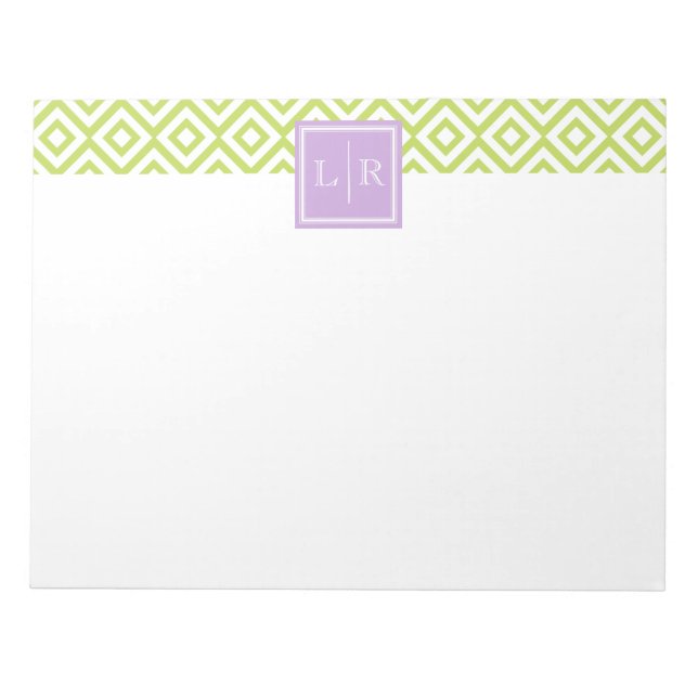 Green Diamonds Pattern and Monogram Notepad (Front)