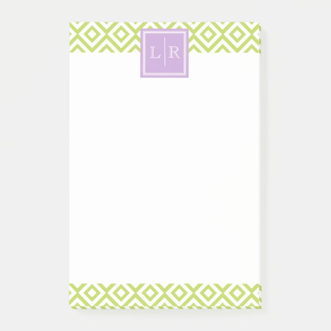 Green Diamonds Pattern and Monogram Post-it Notes (Front)