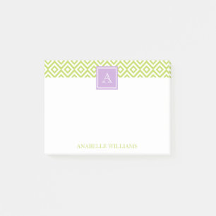 Green Diamonds Pattern and Purple Monogram Post-it Notes