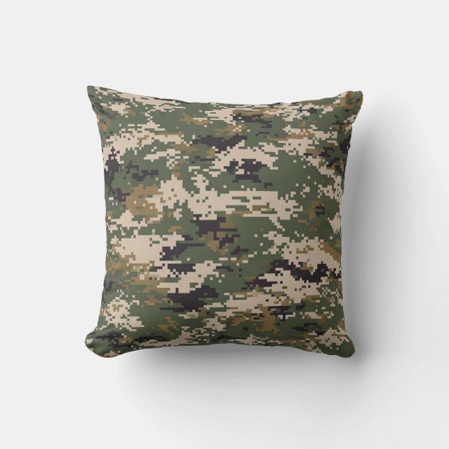 Green Digital Camouflage Pattern Cushion (Front)