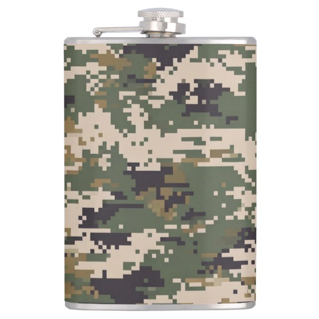 Green Digital Camouflage Pattern Hip Flask (Front)