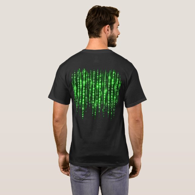 Green Digital Code Rain – Cyberpunk Matrix Style  T-Shirt (Back Full)