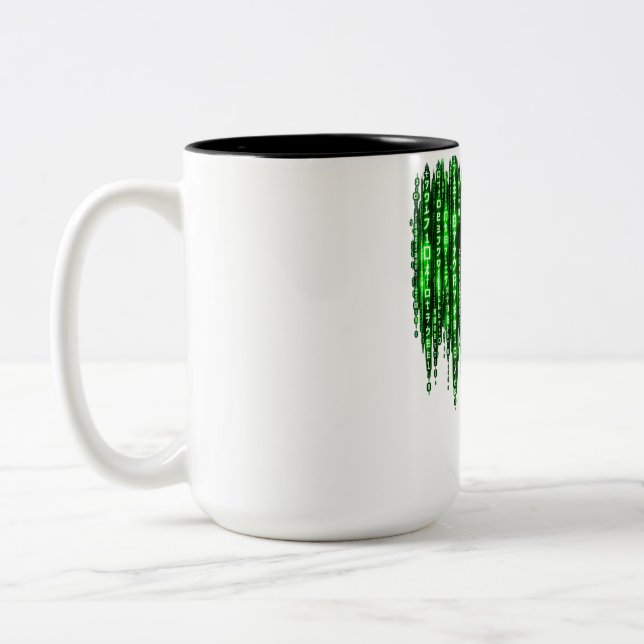 Green Digital Code Rain – Cyberpunk Matrix Style  Two-Tone Coffee Mug (Left)