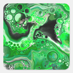 Green Digital Fluid Marble Art   Square Sticker