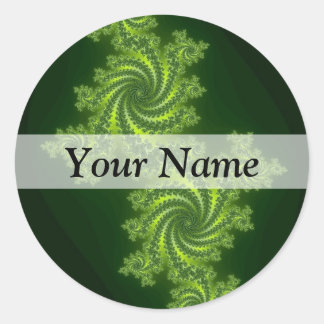 Green digital fractal pattern classic round sticker