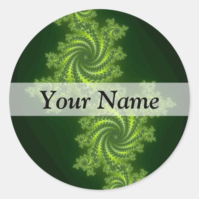 Green  digital fractal pattern classic round sticker (Front)
