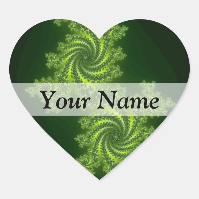 Green  digital fractal pattern heart sticker (Front)