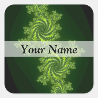 Green digital fractal pattern square sticker