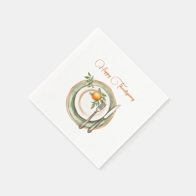 Green Dinner Plate with Orange  Happy Thanksgiving Napkin (Corner)