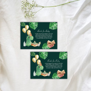 Green Dino Storybook Balloon Books Baby Shower Enclosure Card