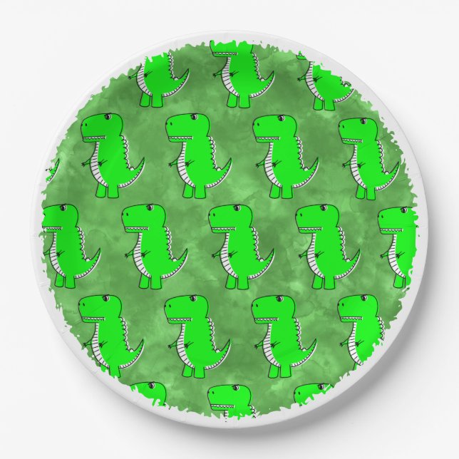 Green Dino Watercolor Baby Shower  Paper Plate (Front)