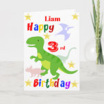 Green Dinosaur 3rd Birthday Card<br><div class="desc">A fun 3rd birthday card! This bright third birthday card features dinosaurs and some stars with a colourful Happy Birthday text. A cute design for someone who will be three years old. The birthday age and the child's name on the front of the card can be changed to customise it...</div>