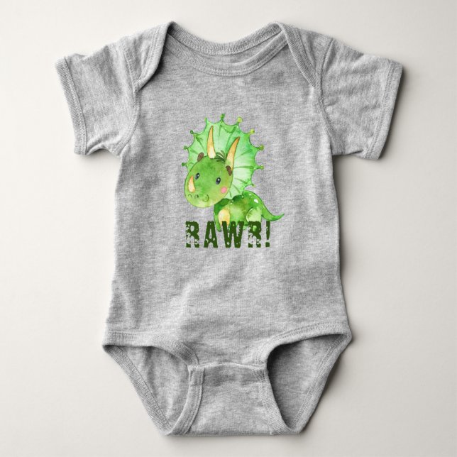 Green Dinosaur Baby Bodysuit (Front)