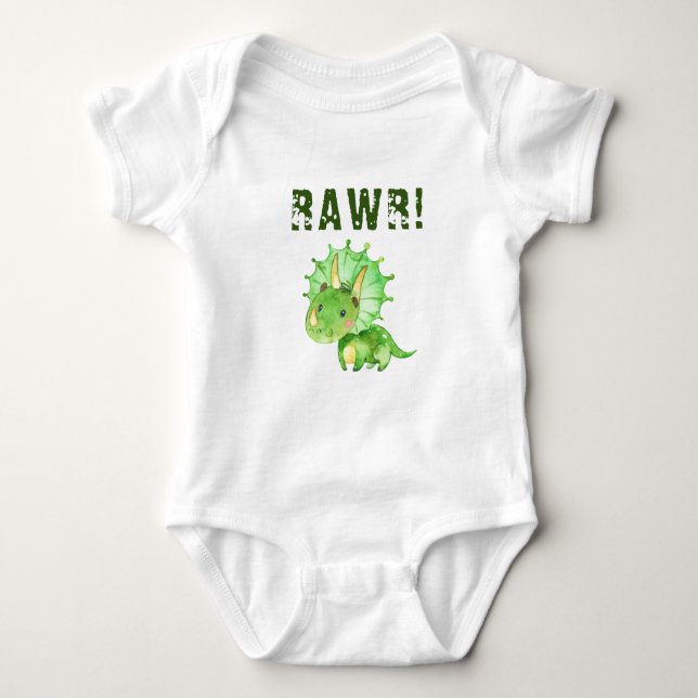 Green Dinosaur Baby Bodysuit (Front)